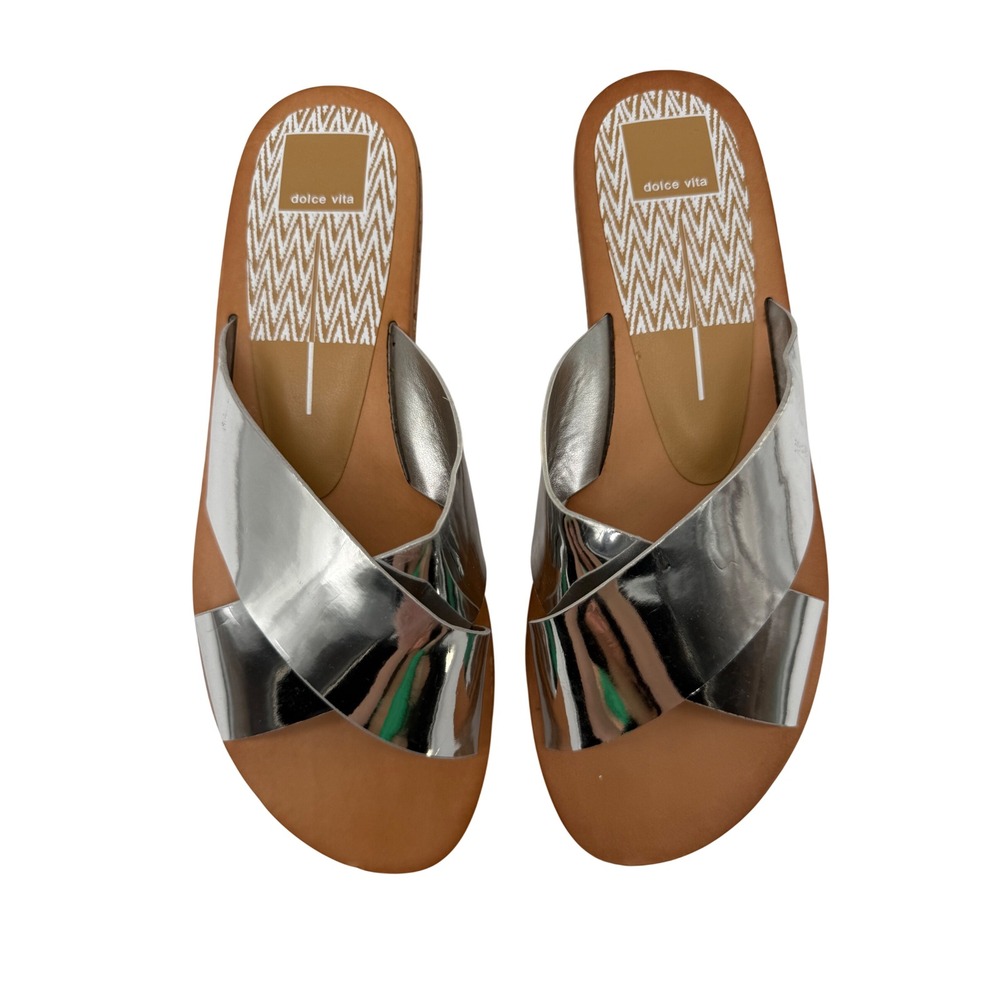 Dolce Vita Slide Sandals Womens Size 9 Silver Excellent Metallic Cork Wedge